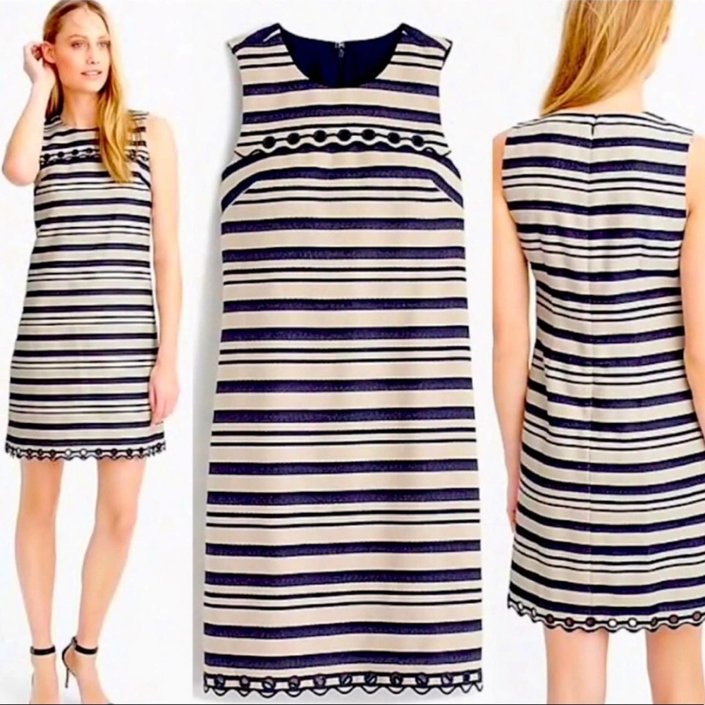 J. Crew | Navy Striped Scallop Hem Dress